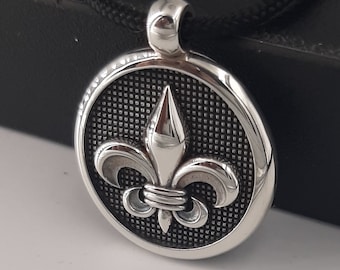 Sterling Silver Fleur de Lis Pendant: Medieval Knight's Gift, solid necklace