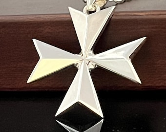 Templar cross, 25mm Malta cross, Knight&#39;s templar cross, Jerusalem Medieval cross, Masonic cross pendant, Sterling Silver necklace.
