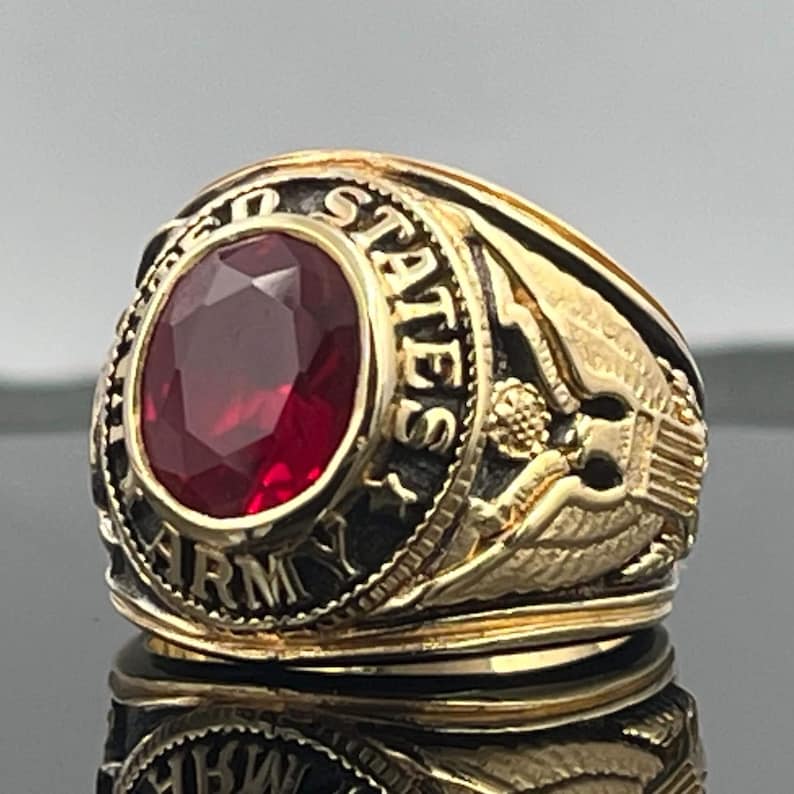 US Army Ring: Sterling Silver Vermeil With Red Ruby Stone - Etsy