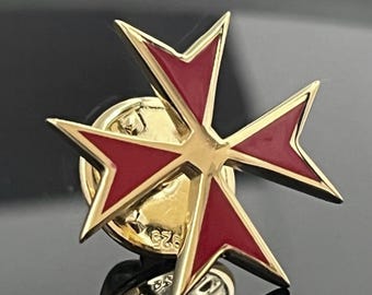 Templar Cross Lapel Pin: Red Enamel and Gold Plated (Scottish Rite)