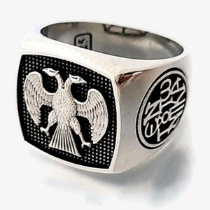 Eagle signed ring, man’s gift ring, Double-headed Eagle ring, Sterling silver ring, ΕΝ ΤΟΥΤΩ ΝΙΚΑ ring, Byzantine ring, Christian solid ring