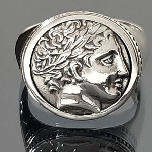 Apollo&#39;s ring, Greek chevalier, Sterling silver ring, ancient Greek ring, God&#39;s Apollo coin, Amphipolis coin, Dad&#39;s gift, solid ring.