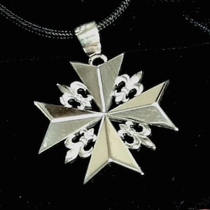 Templar cross pendant, 25mm cross, Masonic medallion, Sterling silver cross, Fleur de Lis cross, Medieval cross, Knights cross, Dad&#39;s gift.
