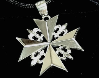 Templar cross pendant, 25mm cross, Masonic medallion, Sterling silver cross, Fleur de Lis cross, Medieval cross, Knights cross, Dad&#39;s gift.