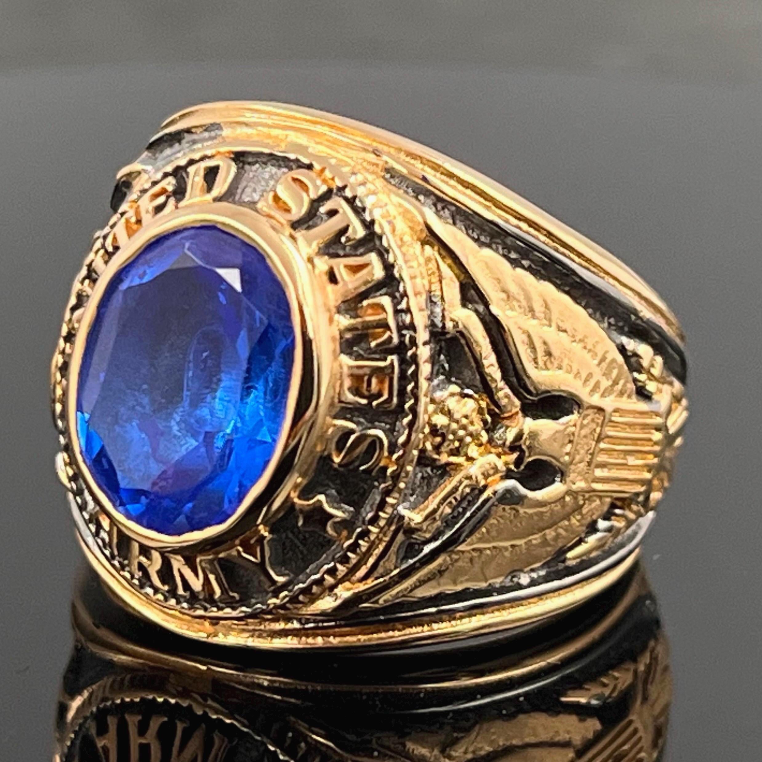 United States Army Ring, K18 gold-plated Army ring, USA solid military ring, blue  Army ring, Sterling Silver ring, Dad's gift, WWII ring