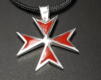 Red Templar cross, 25mm Crusader&#39;s cross, sterling silver accessories, Knight&#39;s Templar fan,  hand-made gift, Dad&#39;s gift cross, Malta cross.