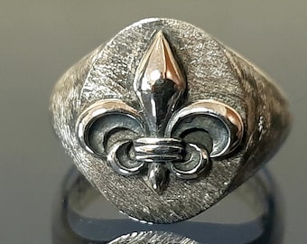 Bague arrière unique fleur de lys noircie, une bague en argent sterling gothique ovale, une bague de chevalier inspirée du Moyen Âge, un excellent cadeau.