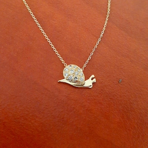 Diamond Snail Pendant: K9/K14/K18 Gold Necklace, Ruby Accents