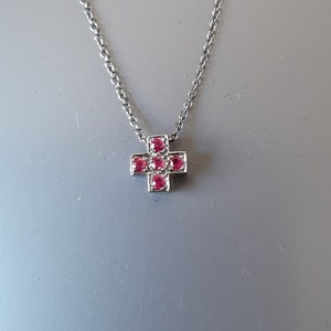 Cubic cross, geometrical gold cross,  pink sapphires pendant, Halloween cross, love pendant, Sapphires cross , dainty necklace, Mom’s gift .