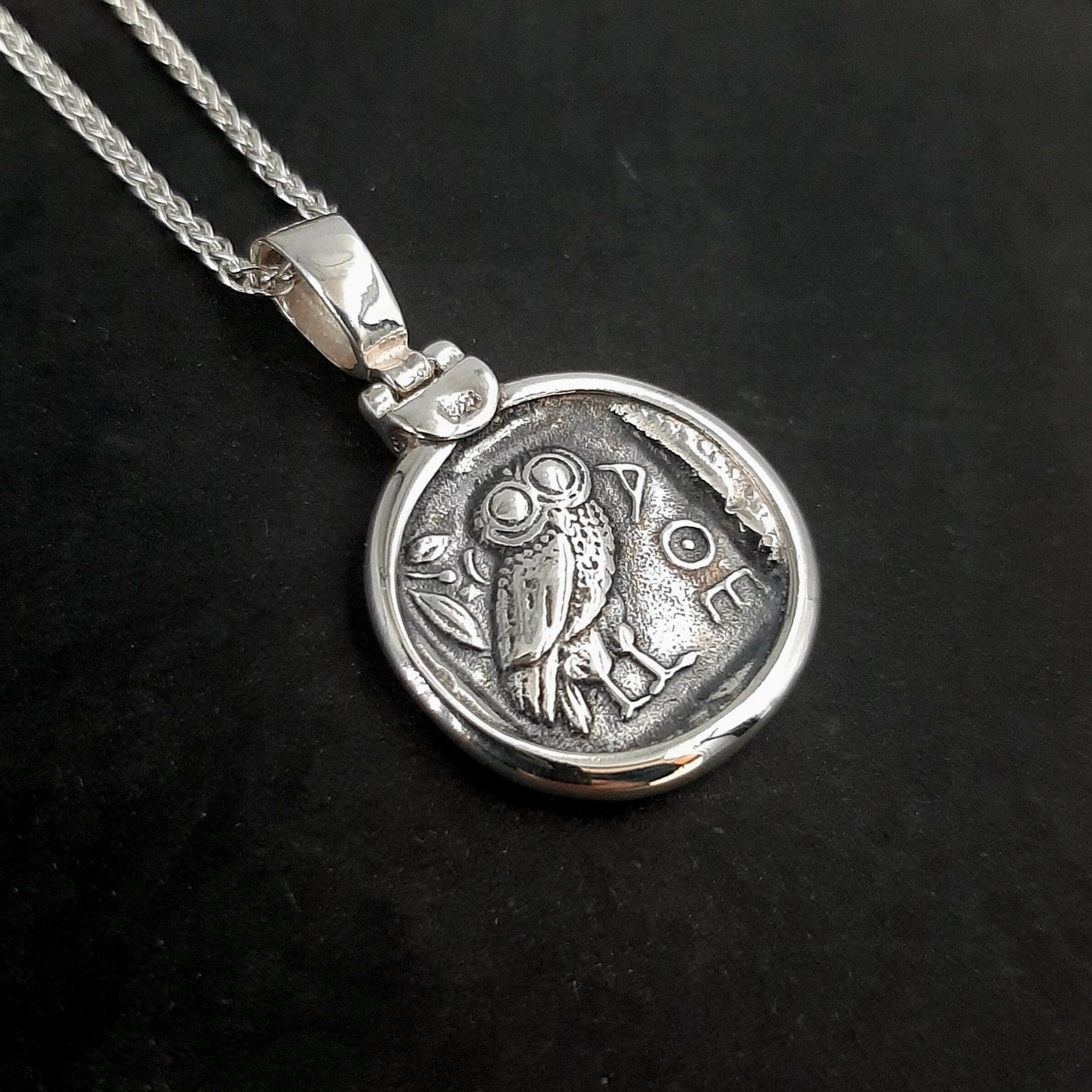 Athena Owl Silver Necklace, Ancient Greek Coin (Sterling, 20mm)