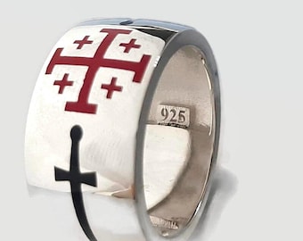 Chevalière Cross De Jerusalem Templier Acciaio Oro Nero - Foto 10