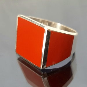 Red woman&#39;s ring, Sterling silver ring, red square ring, Greek chevalier ring, fancy gold-plated ring, fashionable ring, Mom&#39;s gift.