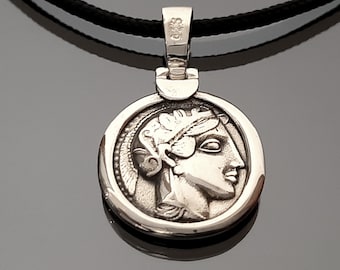 Munthanger Athena-uil: replica Griekse mythologie, sterlingzilveren boho-ketting