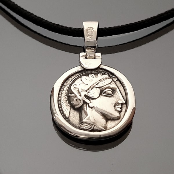 Old Tetradrachm, a Greek coin, alte münzen, Tetradrachme, a Museum copy, ancient Greek coin, sterling silver coin, Athena necklace coin.