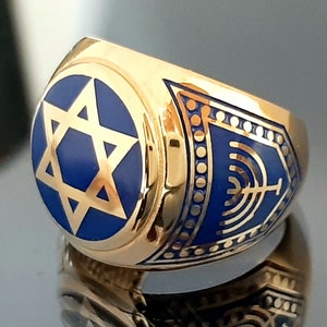 Davidsterring, sterlingzilveren ring, gouden Joodse sterring, Solomon's schildring, solide Joodse ring, Chanoeka-ring, vaderscadeau.