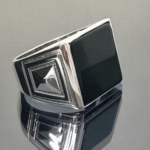 Black square ring, Onyx Chevalier, Knight's ring, Sterling silver ring, Medieval ring, man's black ring, Dad's gift, black solid ring.