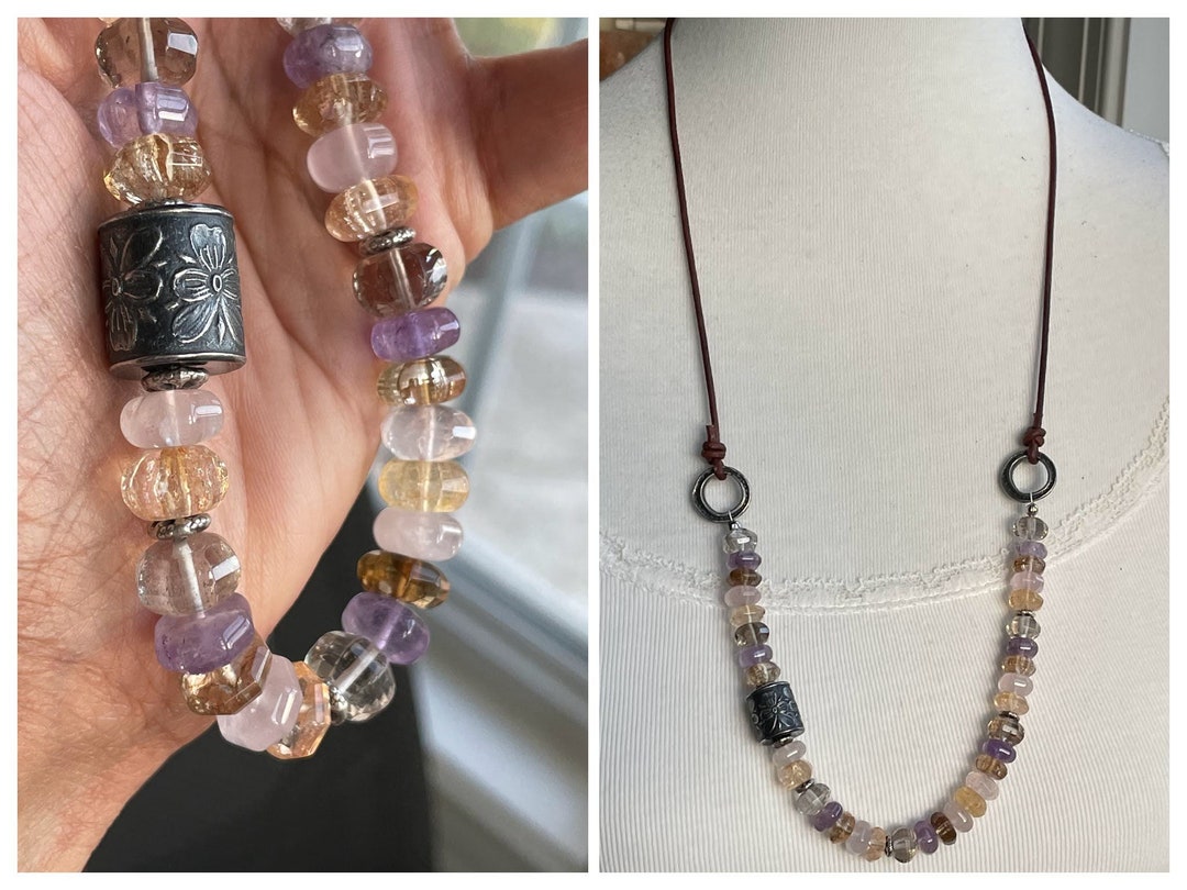 Annechoi Pansy Bead Boho Necklace Mixed Quartz Necklace Anne Etsy