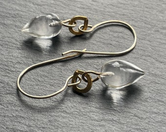 Rock Crystal Quartz earrings; Floating earrings; Gold Filled earrings; Crystal and gold; Minimalist ;April Birthday;OOAK; Dainty