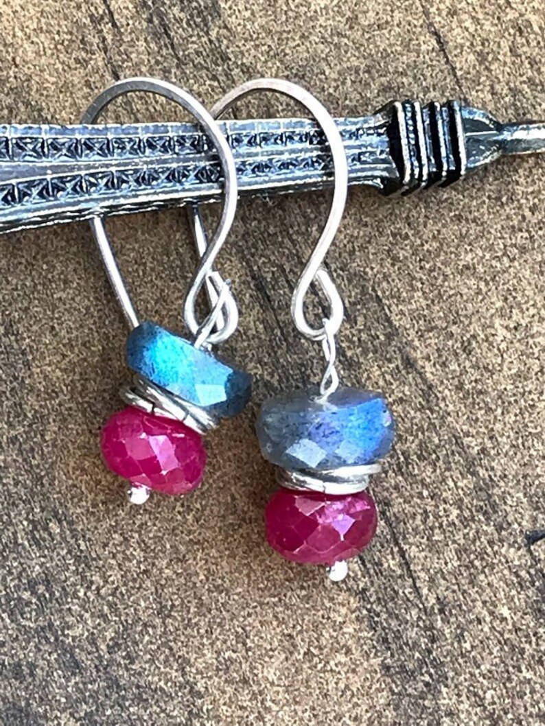 Chakra earrings. Natural Labradorite Precious gemstone earrings Dainty earrings Sterling silver earrings Ruby