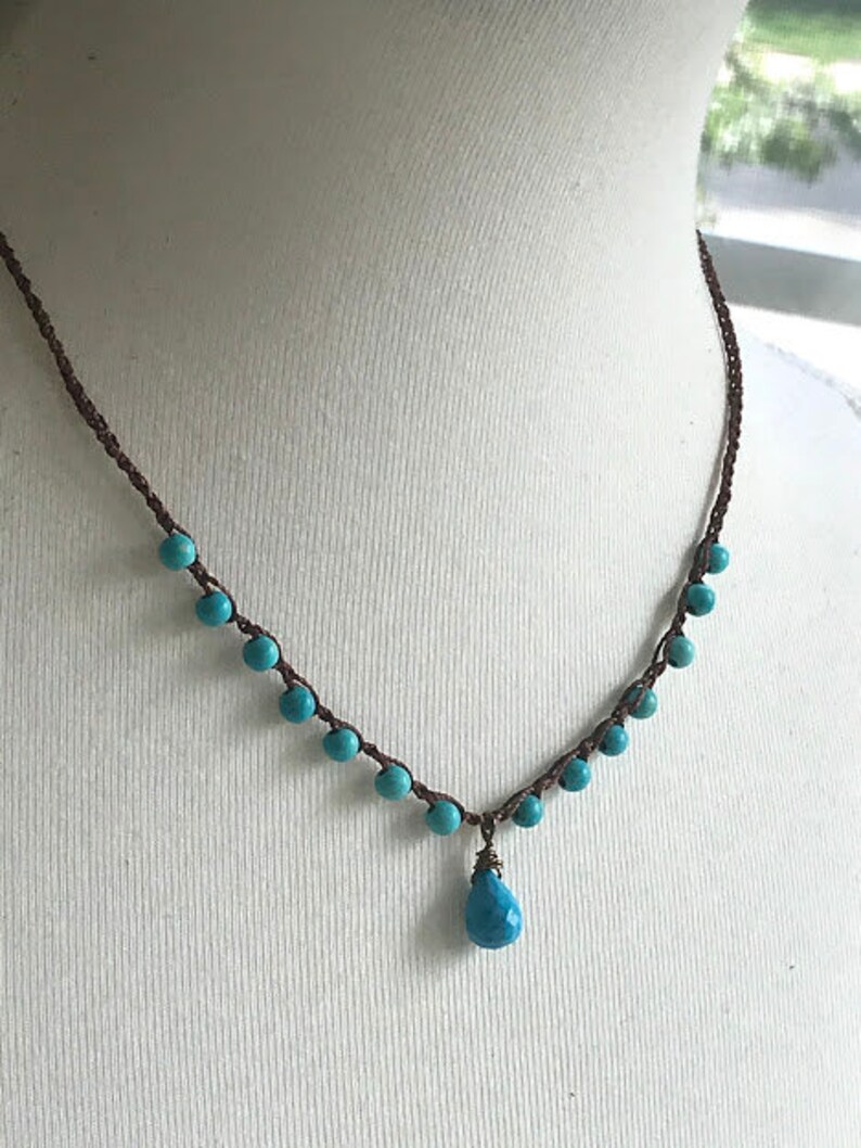 December birthstone,Turquoise necklace,Boho necklace,Crochet knotted necklace,Boho,crochet,Turquoise,Chakra,Birthstone