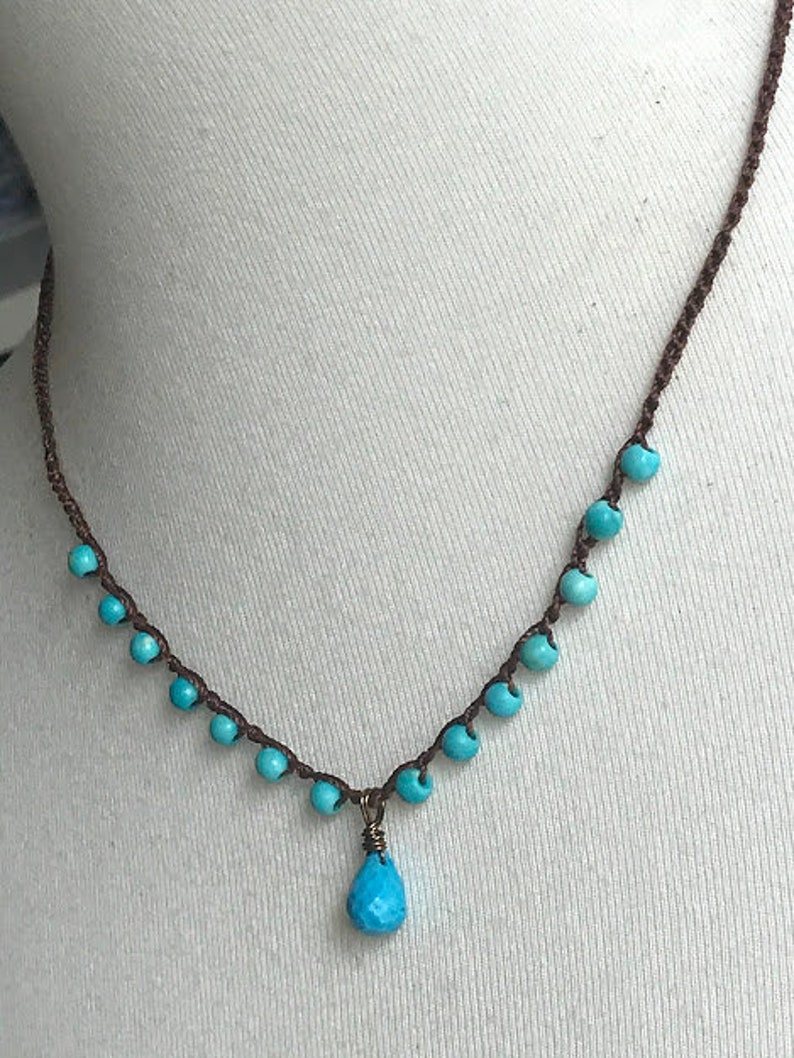 December birthstone,Turquoise necklace,Boho necklace,Crochet knotted necklace,Boho,crochet,Turquoise,Chakra,Birthstone