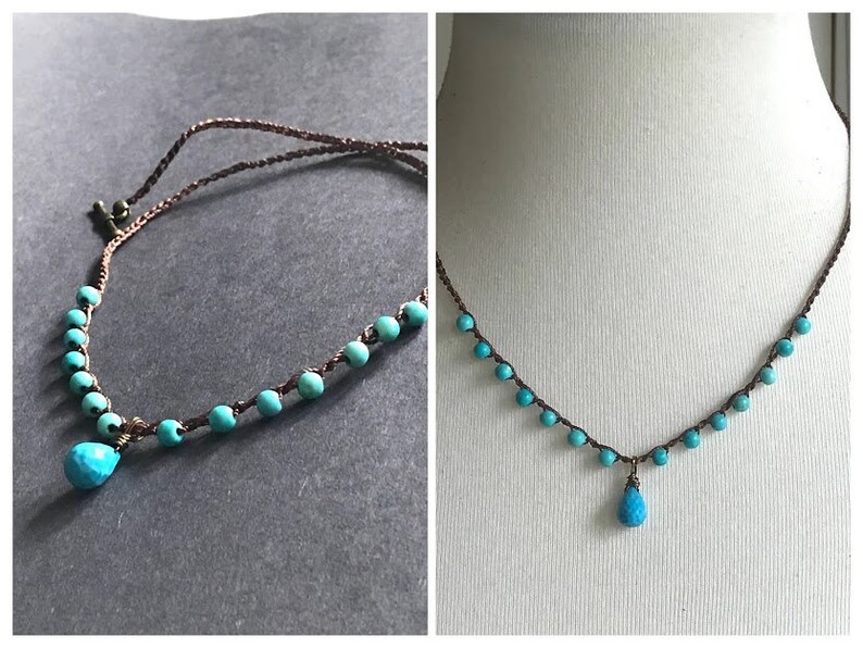 December birthstone,Turquoise necklace,Boho necklace,Crochet knotted necklace,Boho,crochet,Turquoise,Chakra,Birthstone