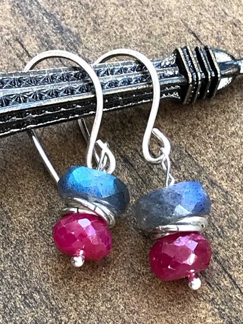 Chakra earrings. Natural Labradorite Precious gemstone earrings Dainty earrings Sterling silver earrings Ruby