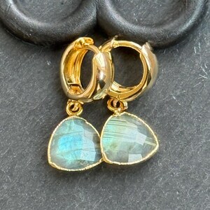 Labradorite Earrings;  Labradorite Huggie Earrings; gold filled earrings; Dainty huggie earrings; Chakra earrings