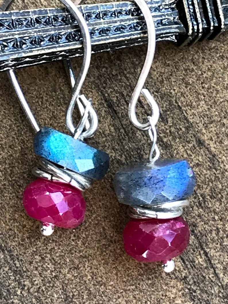Chakra earrings. Natural Labradorite Precious gemstone earrings Dainty earrings Sterling silver earrings Ruby