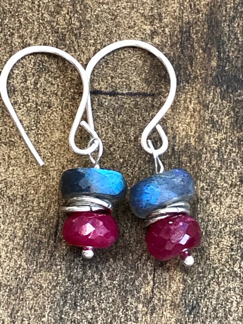 Chakra earrings. Natural Labradorite Precious gemstone earrings Dainty earrings Sterling silver earrings Ruby