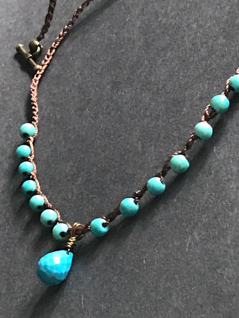 December birthstone,Turquoise necklace,Boho necklace,Crochet knotted necklace,Boho,crochet,Turquoise,Chakra,Birthstone