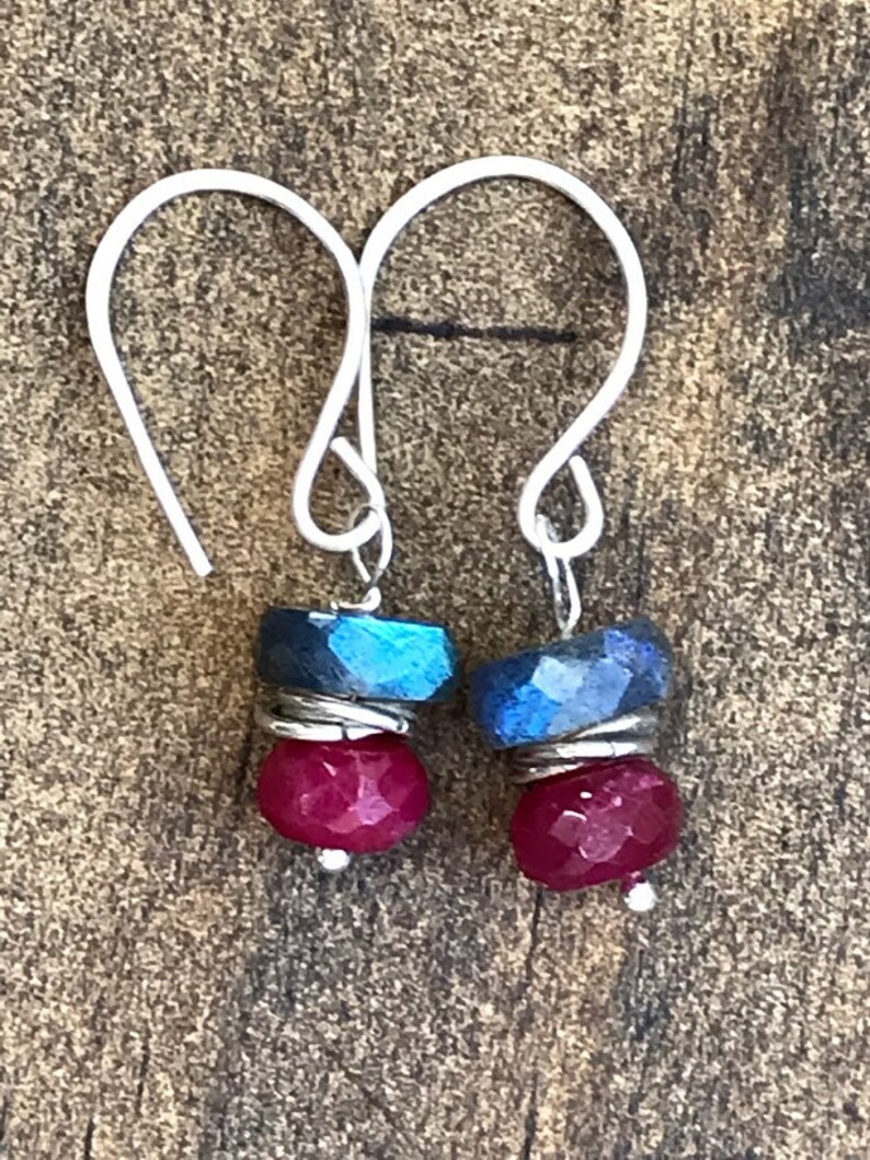 Chakra earrings. Natural Labradorite Precious gemstone earrings Dainty earrings Sterling silver earrings Ruby