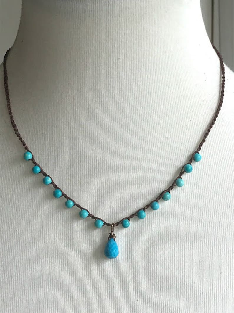 December birthstone,Turquoise necklace,Boho necklace,Crochet knotted necklace,Boho,crochet,Turquoise,Chakra,Birthstone