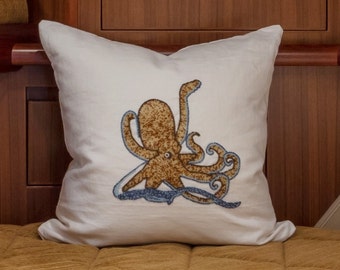 Hand-Beaded Octopus Pillow Cover, 20x20