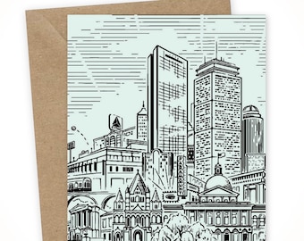 Boston Landmarks #1 • Illustrated Collage Card with Kraft Envelope