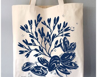 Sea Bouquet - cotton canvas tote bag - made in USA