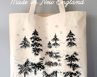Misty Pines - cotton canvas tote bag - made in USA