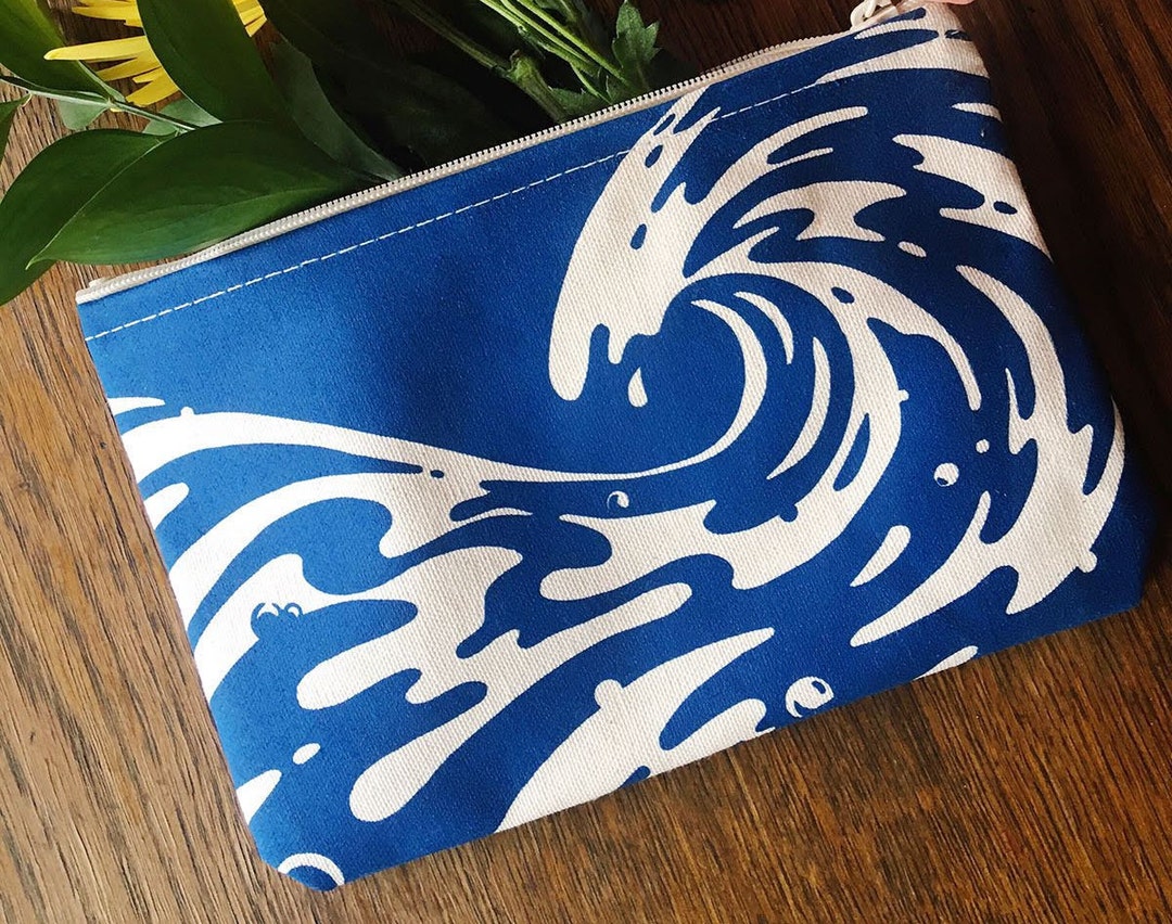 Tidal Wave Cotton Canvas Zip Pouch Etsy