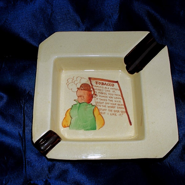 Vintage Carlton Ware Ashtray Made in England, Humorous Retro Novelty Caricature Collectible Tobacciana Cigarette Cigar Smoke Shop Man Cave