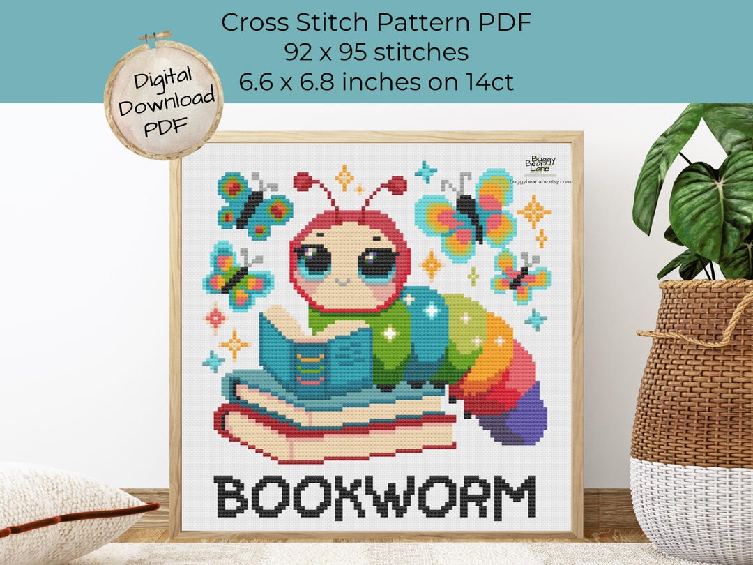 Bookworm Cross Stitch Pattern: Reading Nook Nursery Decor (PDF Download ...