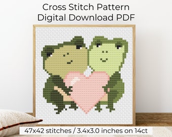 Frog Couple Cross Stitch Pattern: Valentine's Day Heart (PDF Pattern)
