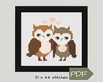 Owl Cross Stitch Pattern PDF, Easy Counted Cross Stitch, Modern Cross Stitch for Owl Lovers, Owl Gift for Stitcher, Gift for Engagement