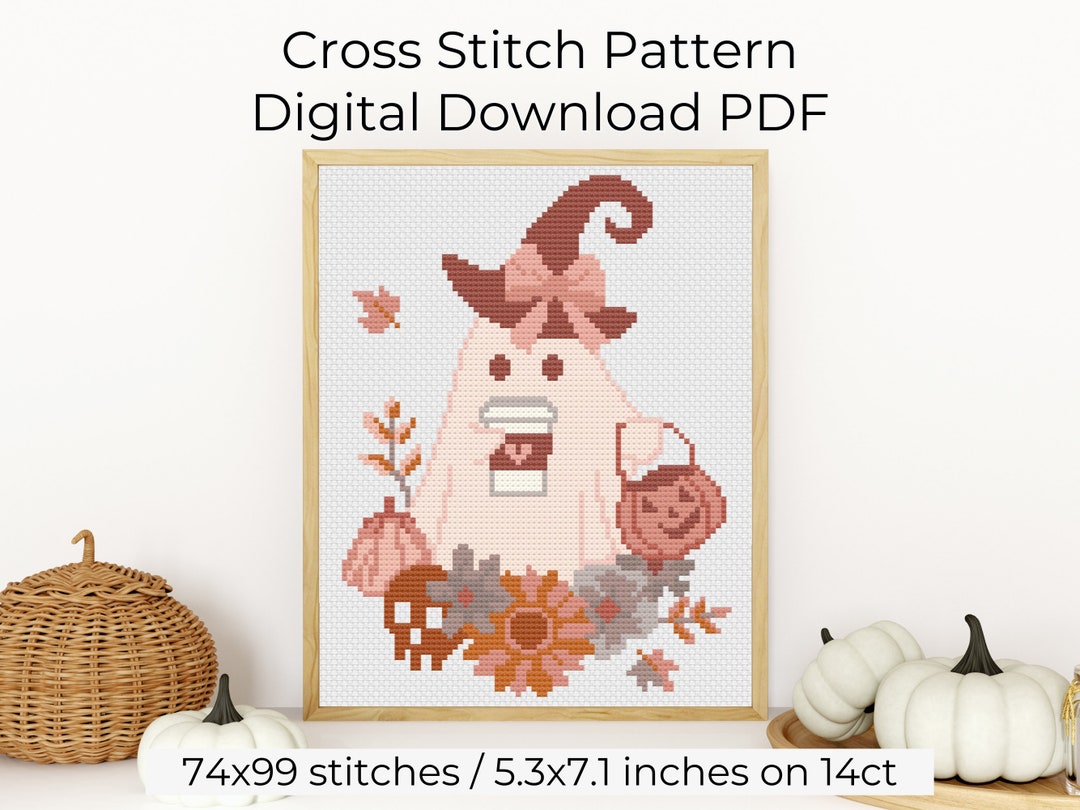 Halloween Cross Stitch Pattern PDF Digital Download, DIY Pink Halloween ...