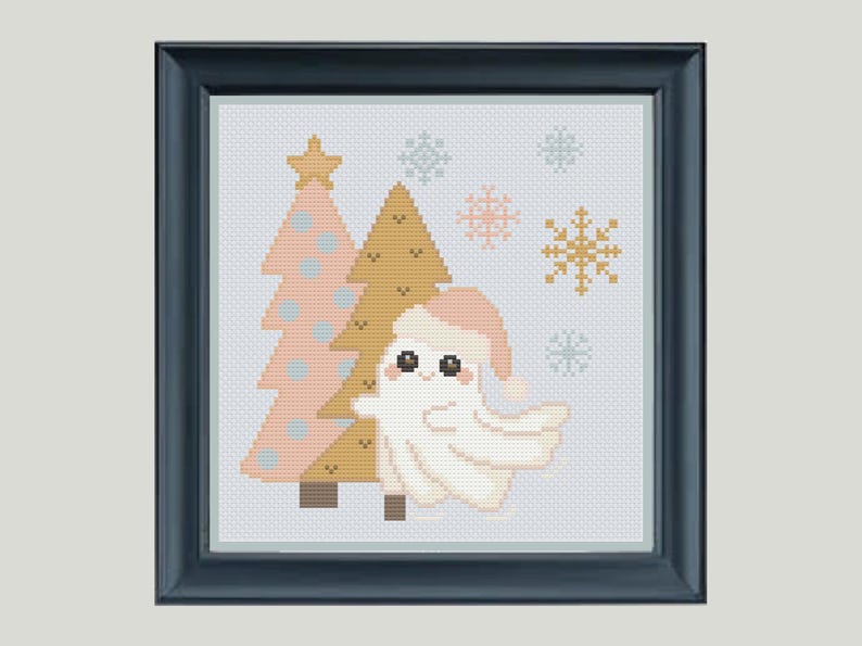 Christmas Ghost Cross Stitch Pattern PDF Download, Cute Kawaii Ghost