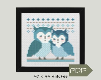 Owl Cross Stitch Pattern PDF, Digital Download Pattern, Easy Cross Stitch Art, Gift for Night Owl Couple, Owl Wedding Cross Stitch Gift