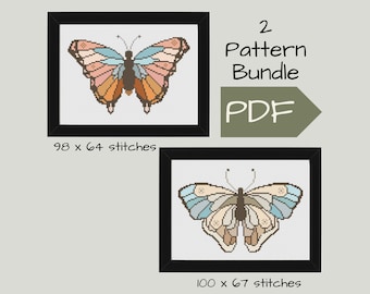 Cross Stitch 2 Pattern Bundle PDF Digital Download, Colorful Moth Design fits Boho, Cottagecore, Pastel Goth Moth & Light Academia Decor