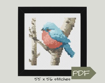 Bluebird Cross Stitch Pattern PDF Digital Download, Create Your Own Handmade Gift for a Bird Watcher, Small  Easy Level Needlecraft