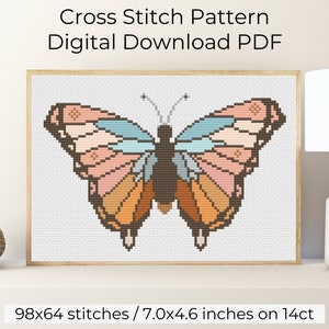 Butterfly Cross Stitch Pattern PDF Instant Download, Nature Cross Stitch, Insect Cross Stitch, Moth Embroidery, Modern Counted Xstitch Art