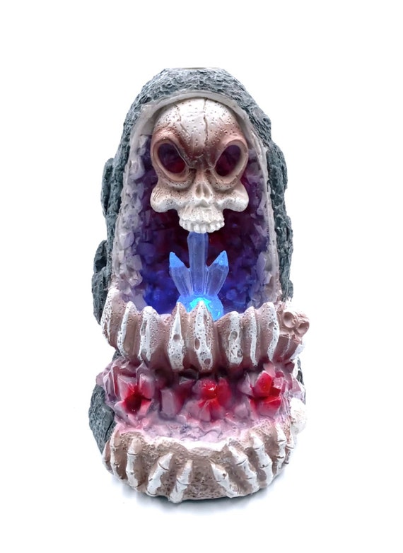 Geode Skull Back Flow Incense Burner W/led 6.5 Etsy