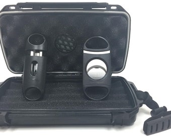 FESS F5 Gift Set Travel Cigar Humidor Waterproof Holder Case with 80 Guage and V-Cut Cigar Cutter Set
